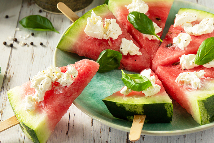 Watermelon and cheese popsicles